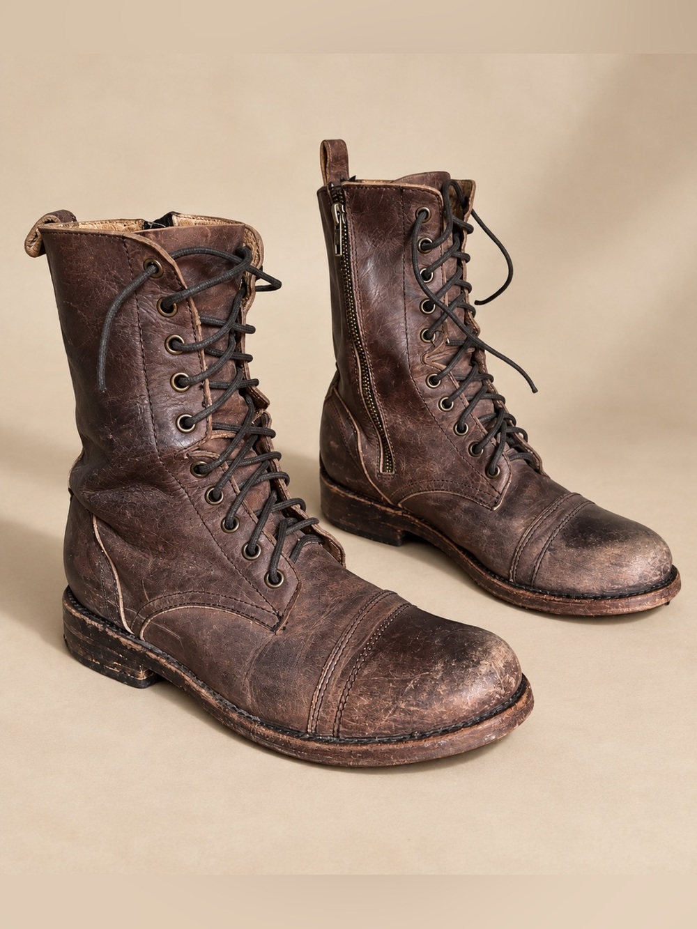 Freebird by Steven CHASE Boots Sz 9 Combat Distressed Lace Up Grunge Biker Brown